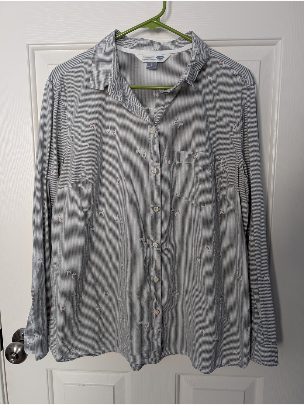 Old Navy Women's Striped Button Down Shirt With Llama Print